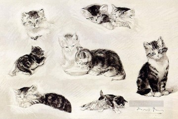 gatos Pintura - Un estudio de gatos bebiendo, durmiendo y jugando Henriette Ronner Knip